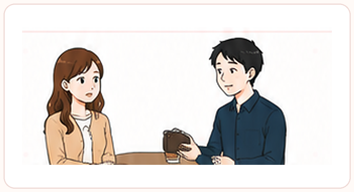 会計で空気が悪くなる男女のイラスト